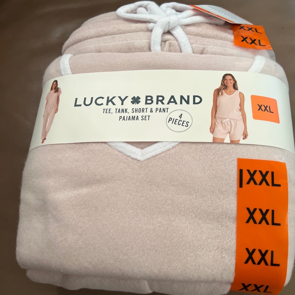 Lucky Brand Ladies' 4-Piece Terry Pajama Set Pink  -XXLarge